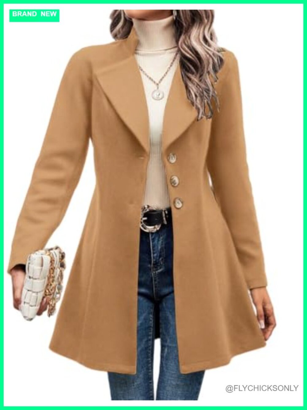 Wool Blend Peacoat Notch Lapel Single Breasted Long Sleeve Overcoat